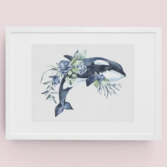 Watercolor Orca Whale Wall Art Illustration Print Unframed - Picture 2 of 9